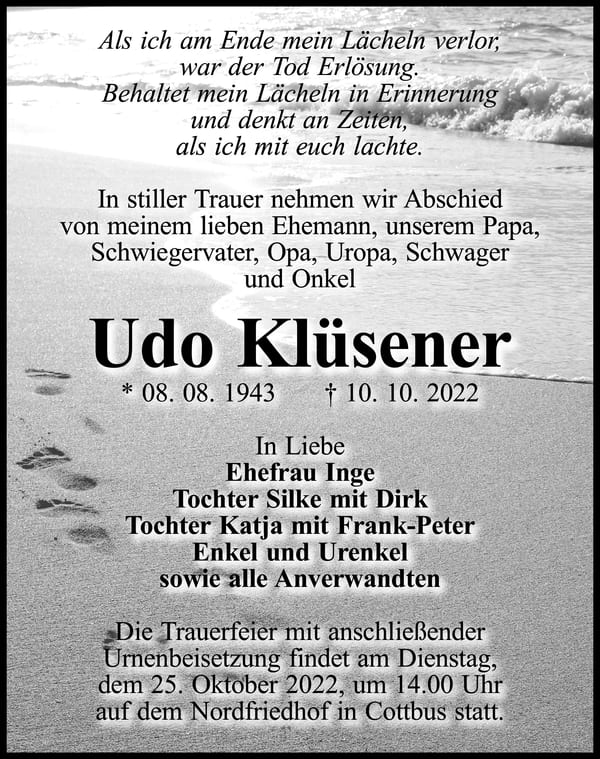 Traueranzeige Udo Klüsener