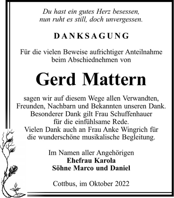 Danksagung Gerd Mattern