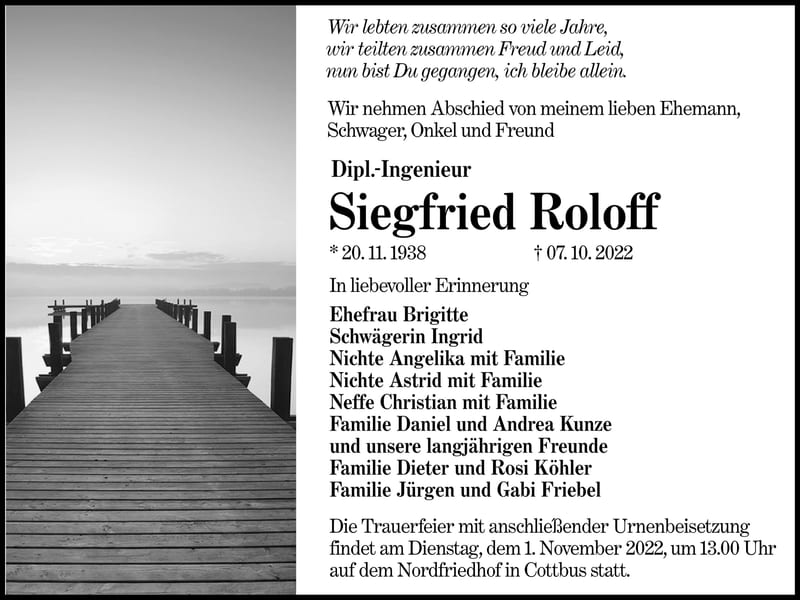 Traueranzeige Dipl.-Ing. Siegfried Roloff