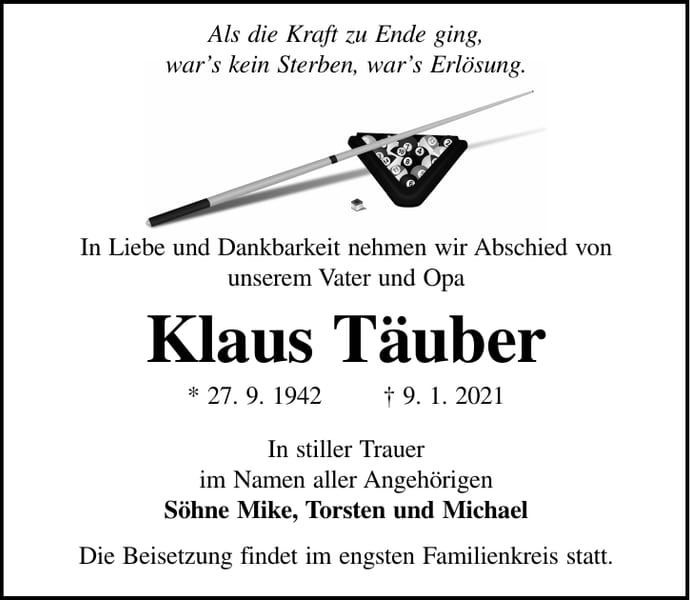 Traueranzeige Klaus Täuber