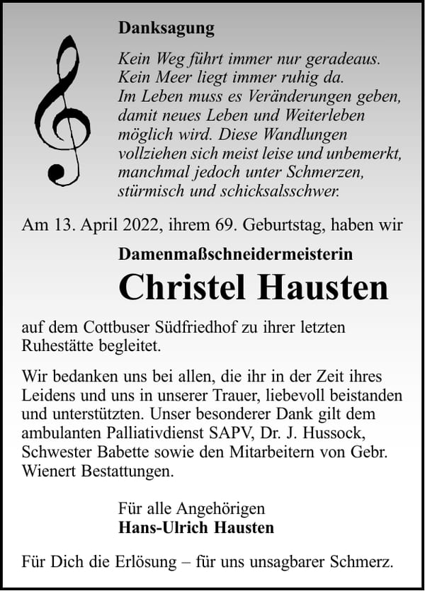Danksagung Christel Hausten