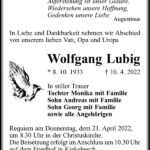 Traueranzeige Wolfgang Lubig