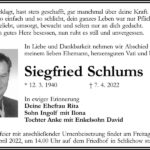 Traueranzeige Siegfried Schlums