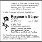 Traueranzeige Rosemarie Bürger, geb. Kolin