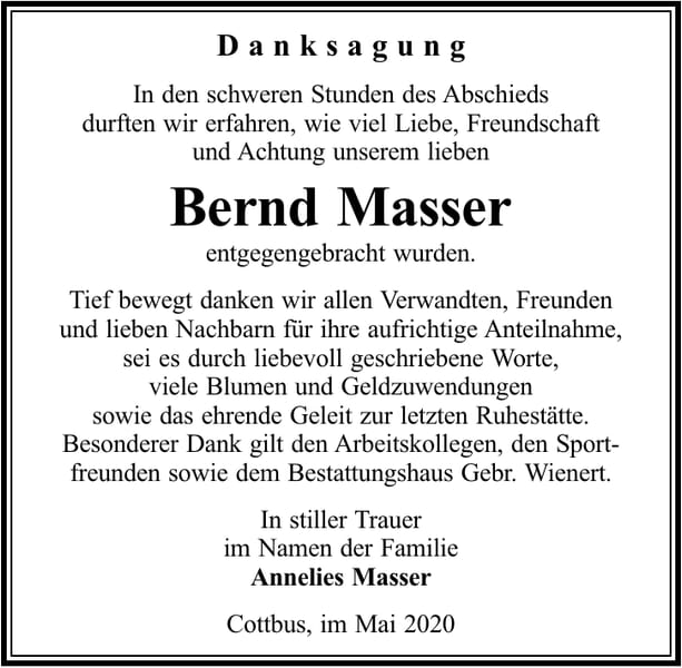 Traueranzeige Bernd Masser
