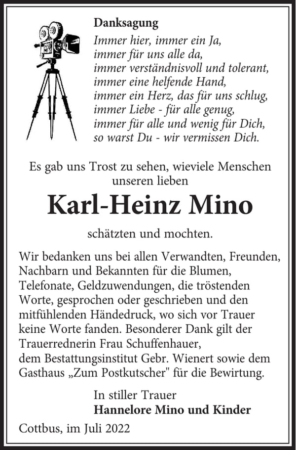 Danksagung Karl-Heinz Mino