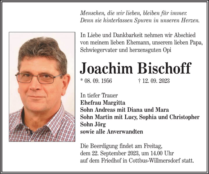 Traueranzeige Joachim Bischoff
