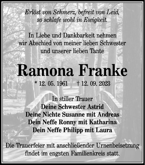 Traueranzeige Ramona Franke