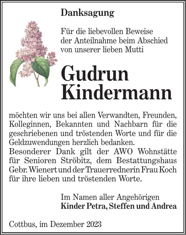 Danksagung Gudrun Kindermann