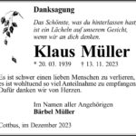 Danksagung Klaus Müller