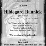 Jahresgedenken Hildegard Raunick, geb. Sonke