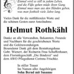 Danksagung Helmut Rothkähl