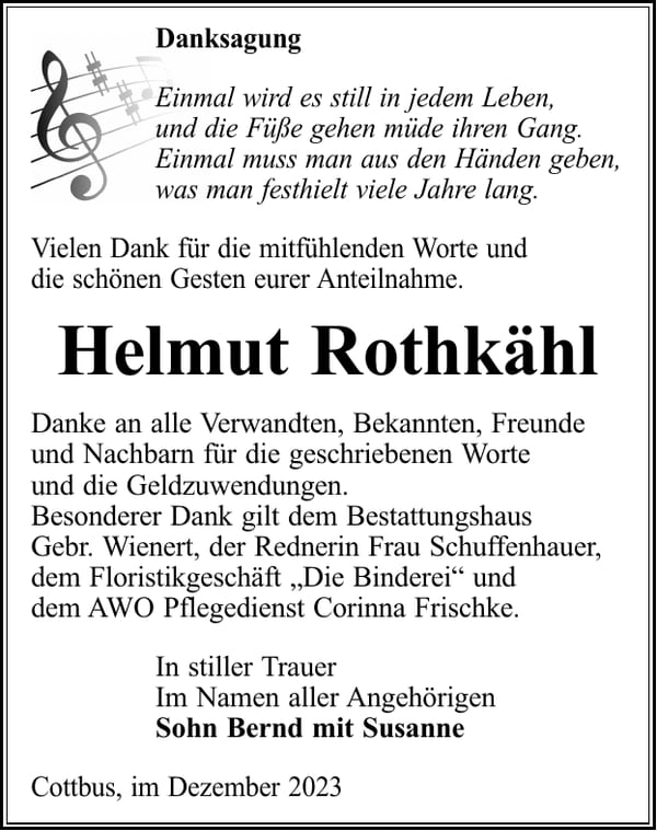 Danksagung Helmut Rothkähl