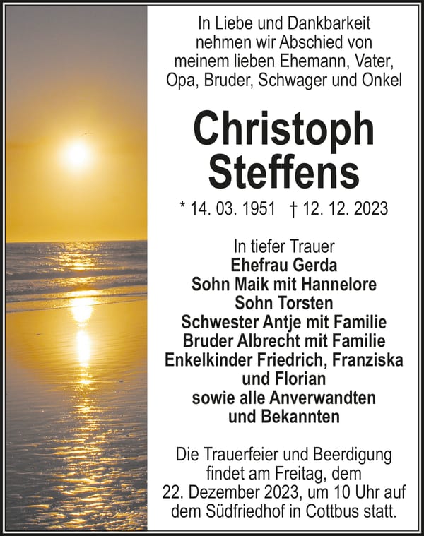 Traueranzeige Christoph Steffens