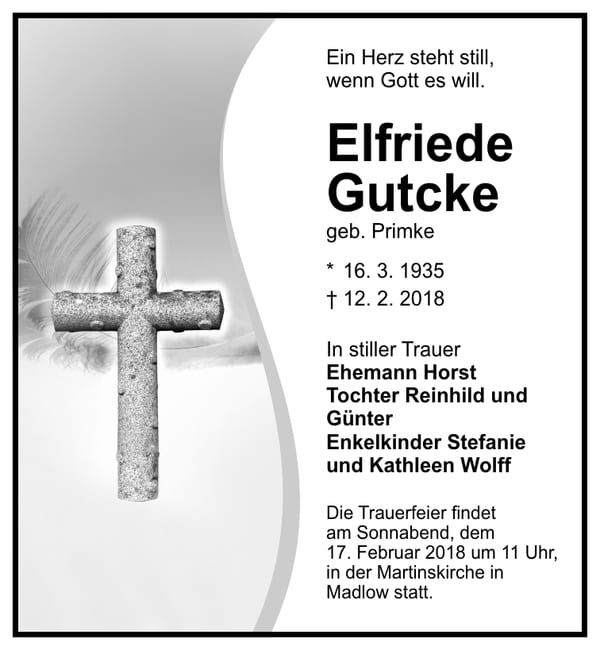 Traueranzeige Elfriede Gutcke, geb. Primke