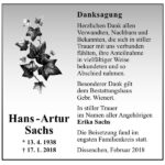 Danksagung Hans-Artur Sachs