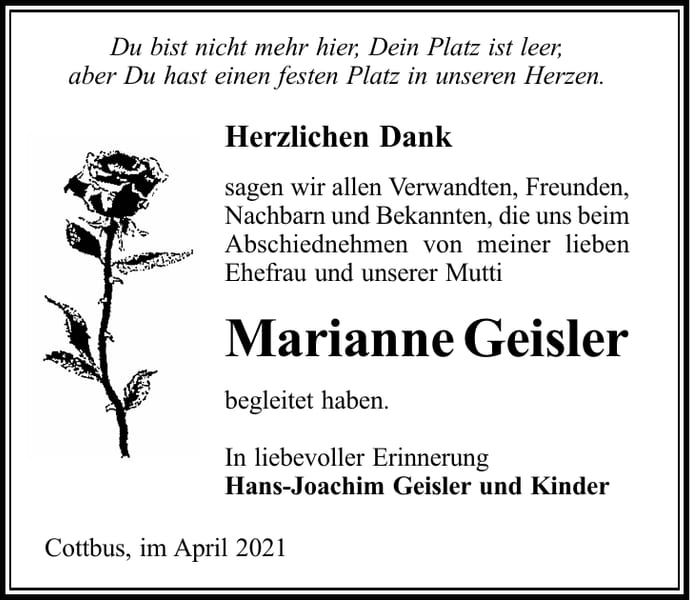 Danksagung Marianne Geisler