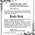 Danksagung Bodo Golz