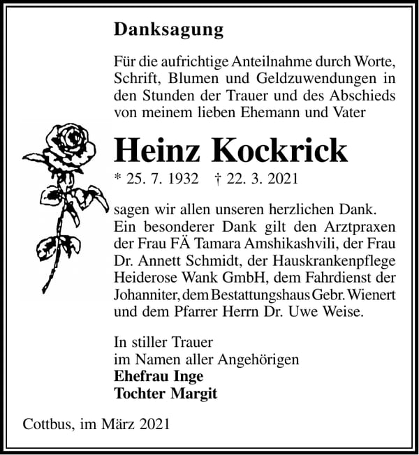Danksagung Heinz Kockrick
