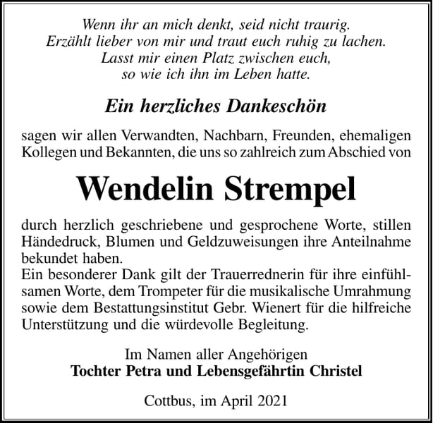 Danksagung Wendelin Strempel