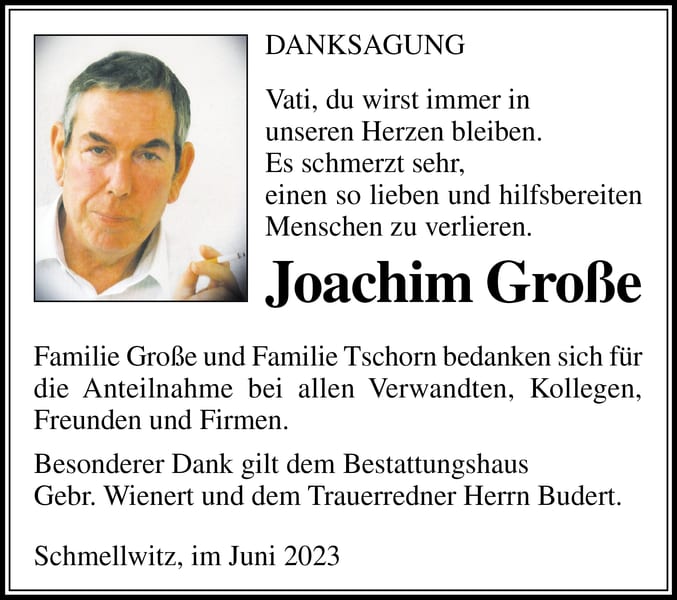 Danksagung Joachim Große