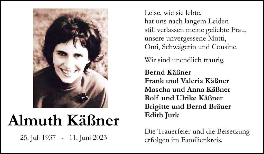Traueranzeige Almuth Käßner