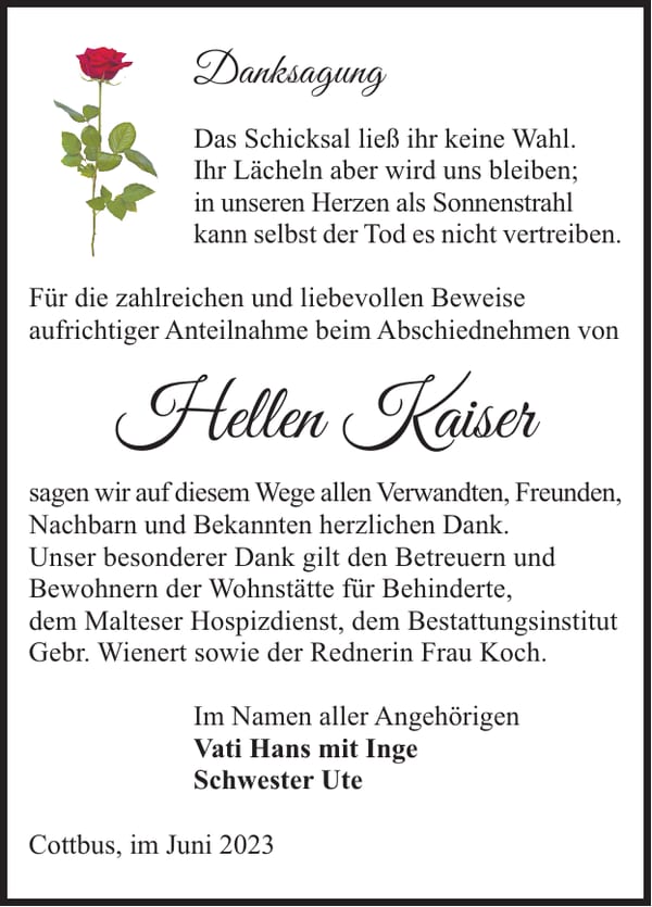 Danksagung Hellen Kaiser