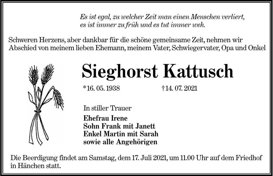 Traueranzeige Sieghorst Kattusch