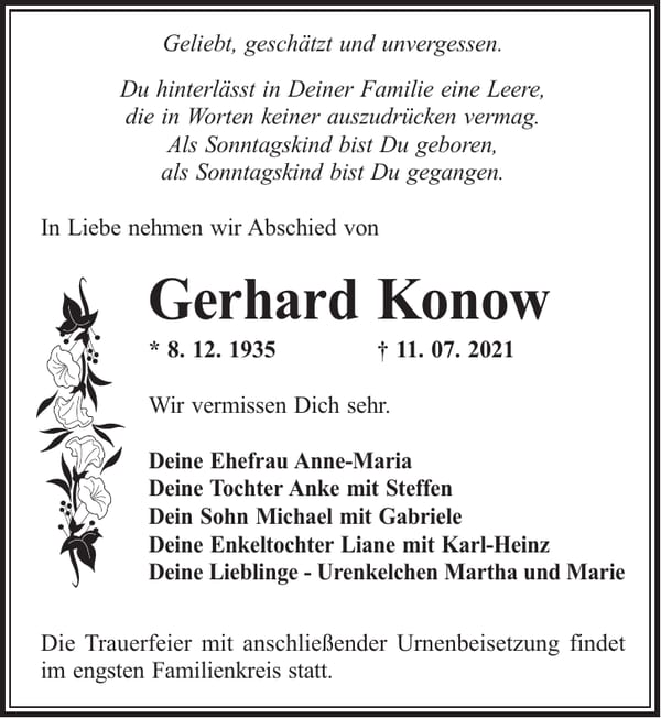 Traueranzeige Gerhard Konow