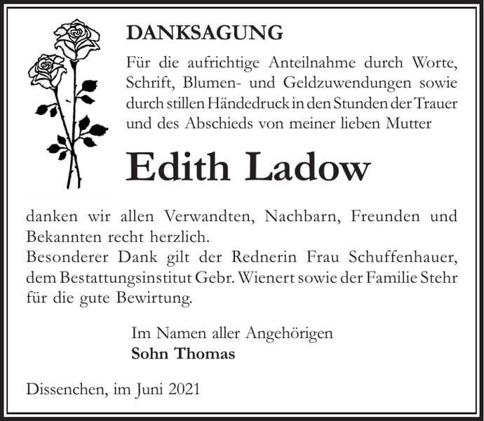 Danksagung Edith Ladow