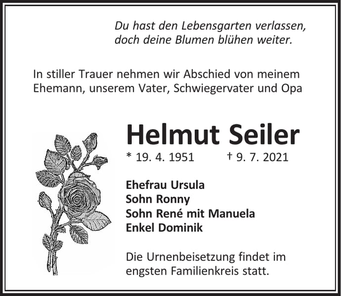 Traueranzeige Helmut Seiler