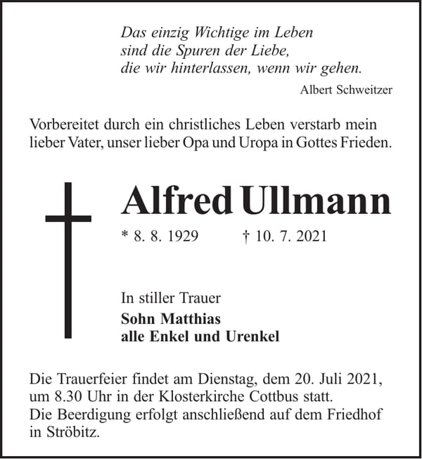 Traueranzeige Alfred Ullmann