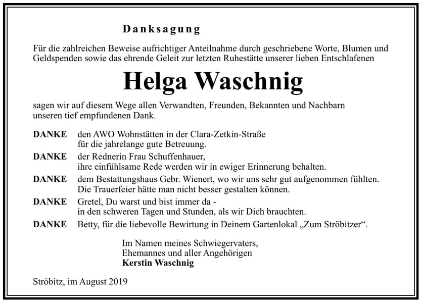 Danksagung Helga Waschnig