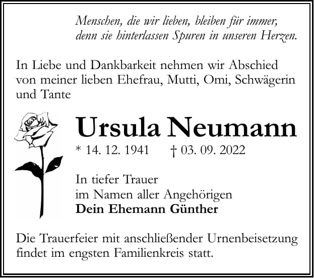 Traueranzeige Ursula Neumann