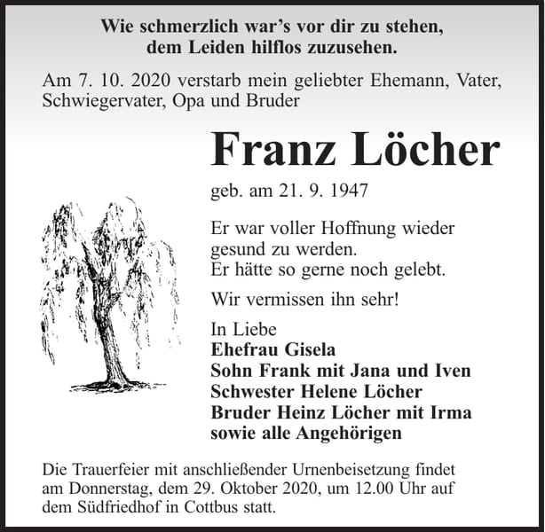 Traueranzeige Franz Löcher