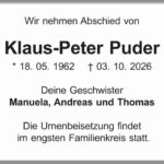 Traueranzeige Klaus-Peter Puder