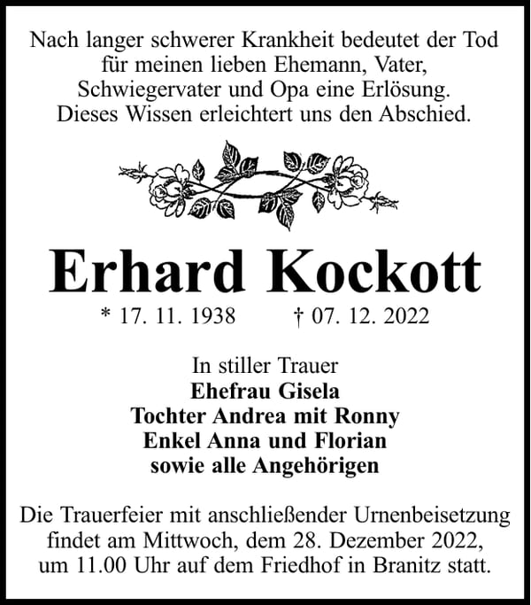 Traueranzeige Erhard Kockott