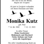 Traueranzeige Monika Kutz, geb. Paul