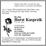 Traueranzeige Horst Kasprzik