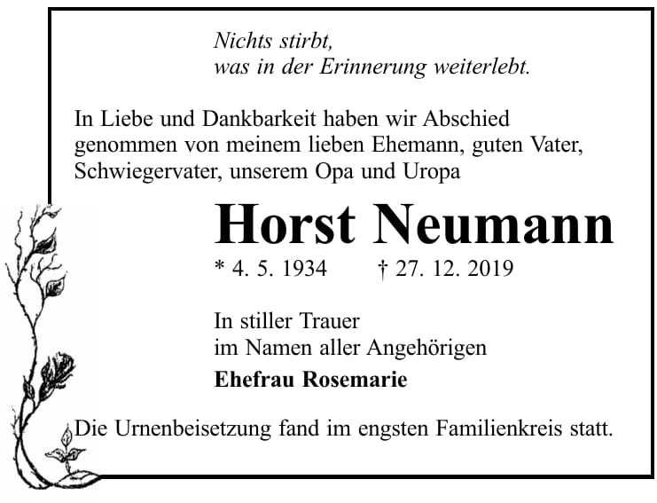 Traueranzeige Horst Neumann