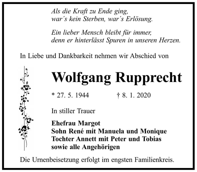 Traueranzeige Wolfgang Rupprecht