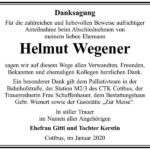 Danksagung Helmut Wegener