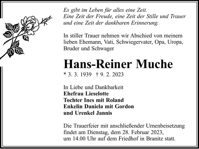 Traueranzeige Hans-Reiner Muche