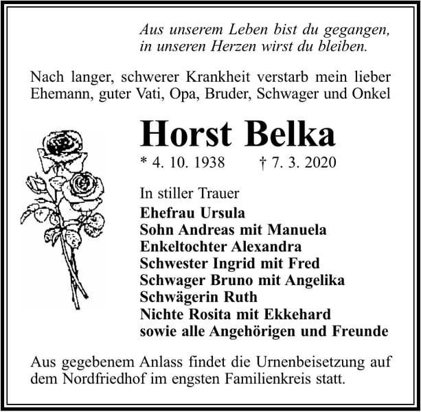 Traueranzeige Horst Belka