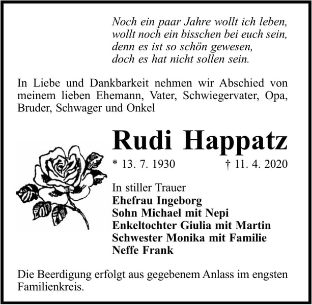Traueranzeige Rudi Happatz