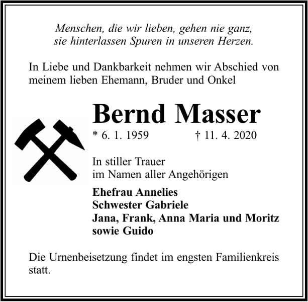 Traueranzeige Bernd Masser