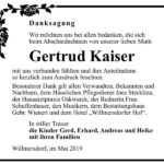 Danksagung Gertrud Kaiser
