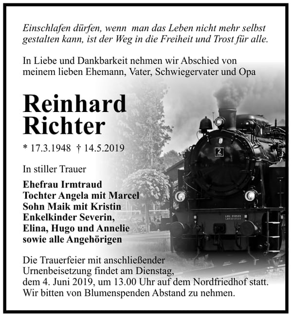 Traueranzeige Reinhard Richter