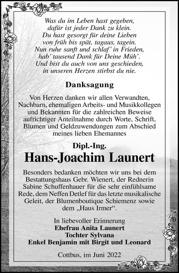 Danksagung Dipl.-Ing. Hans-Joachim Launert