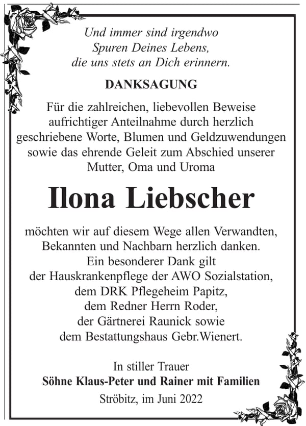 Danksagung Ilona Liebscher